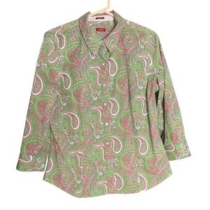 Talbots‎ Haberdashery Green Pink Paisley Wrinkle Resistant Button Down Shirt